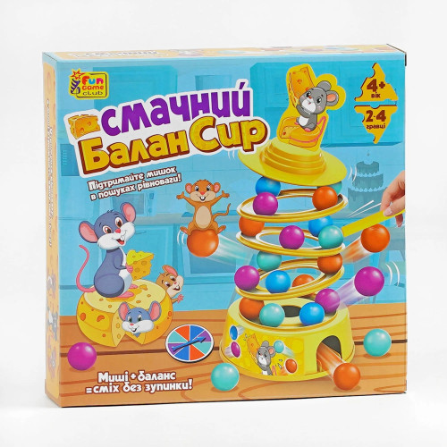 Настільна гра "Смачний БаланСир" 37297 (12) "4FUN Game Club", 36 кульок, основа, 4 кільця, палички, наліпки, фігурка мишеняти, в коробці