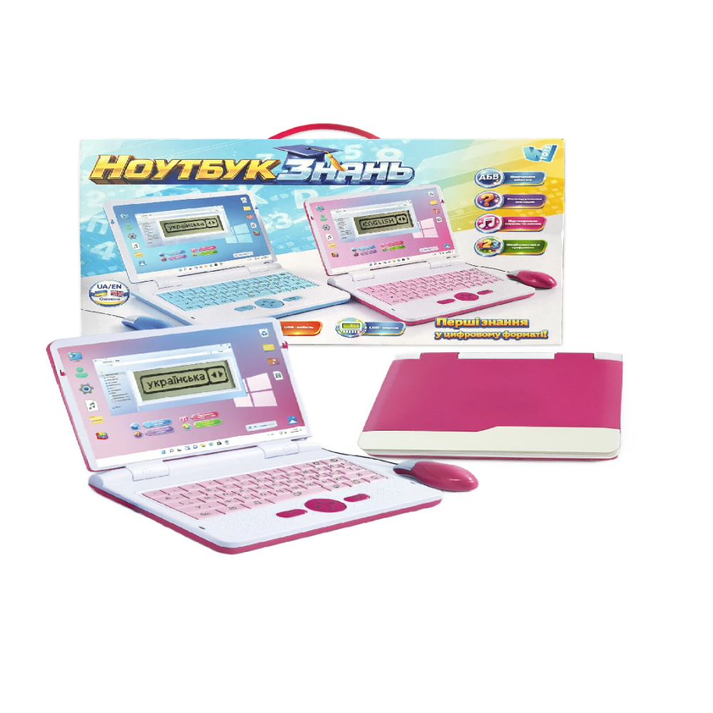 Ноутбук знань 30916 (24/2) “WToys”, ОЗВУЧУВАННЯ УКР. ТА АНГЛ. МОВОЮ, абетка, цифри, 10 скоромовок, 15 казок, 15 пісень, вікторина, в коробці