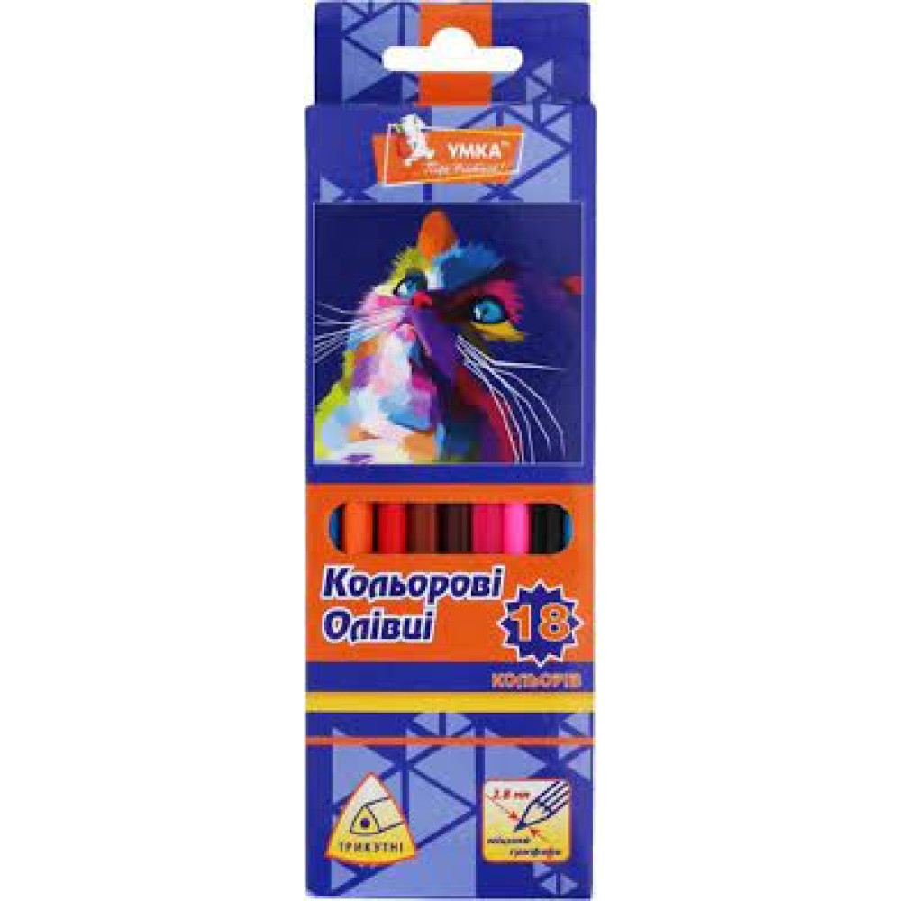 Олівці кольор, 18 кол., трикутн., "Фауна", ЦК47-21,УМКА