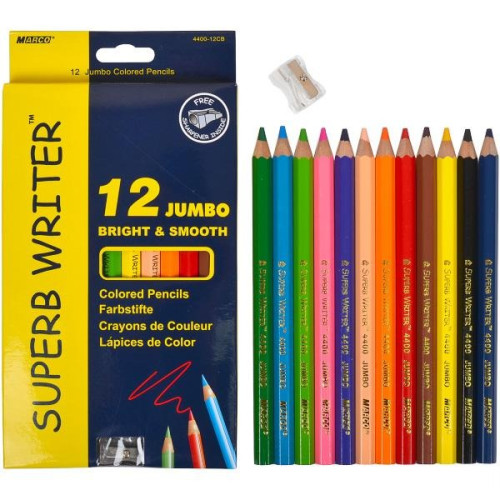 Олівці кольорові Jumbo 12 кольорів зі стругачкою 4400-12CB MARCO Superb Writer (50850)