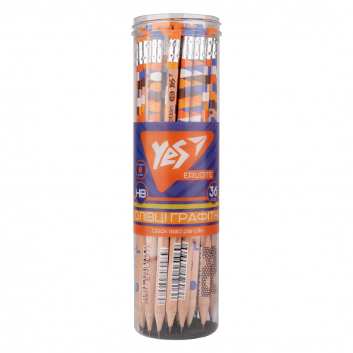 Олівець YES ч/гр шестигранний з ласт. в пл. тубі "Erudite Collection", 36шт/уп 280621
