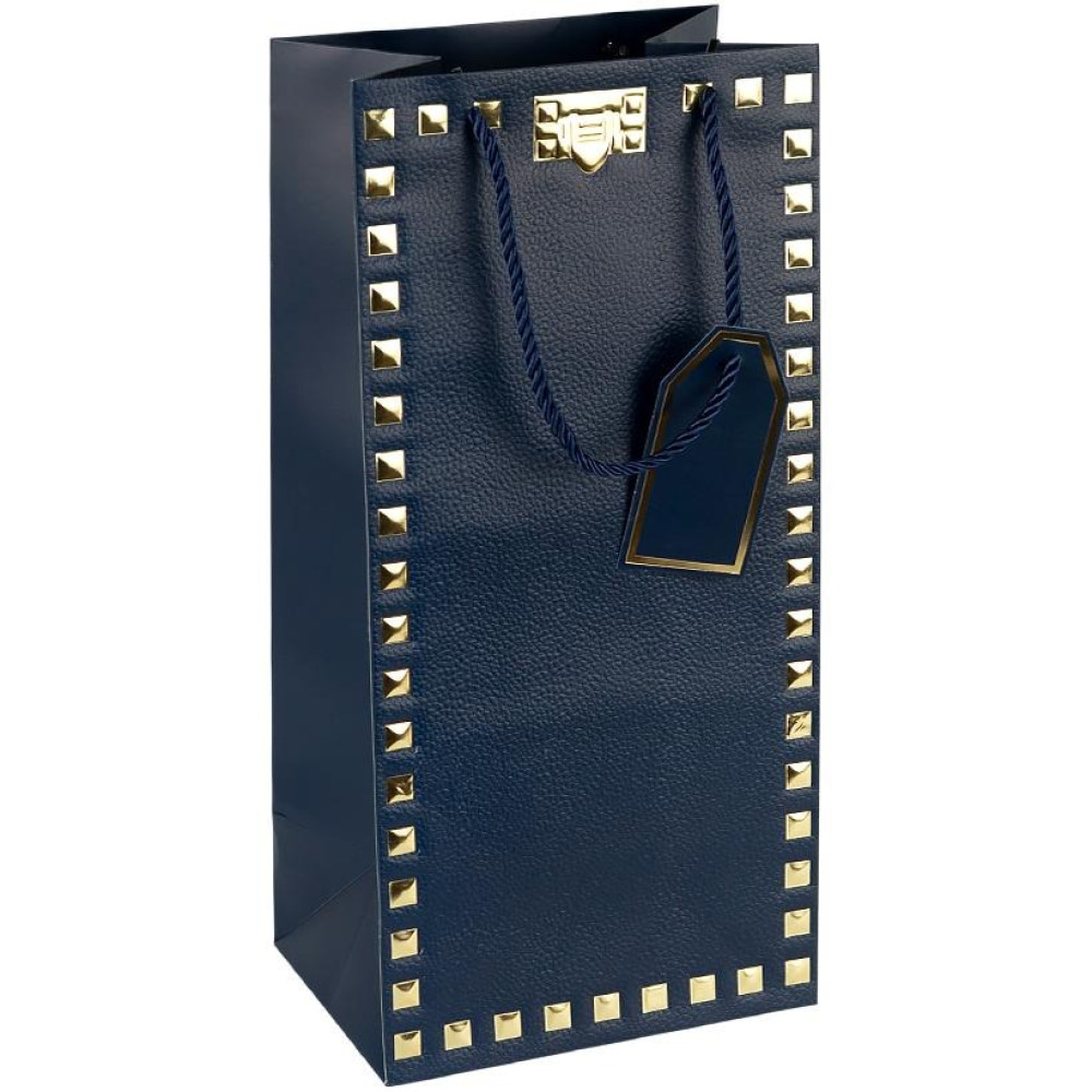 Пакет подарунковий 38х18х13 см із тисненням фольгою "Пляшка" DARK BLUE HL-1928 (124848)