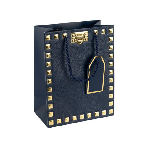 Пакет подарунковий 26х32х12 см із тисненням фольгою DARK BLUE HL-1926 (124846)