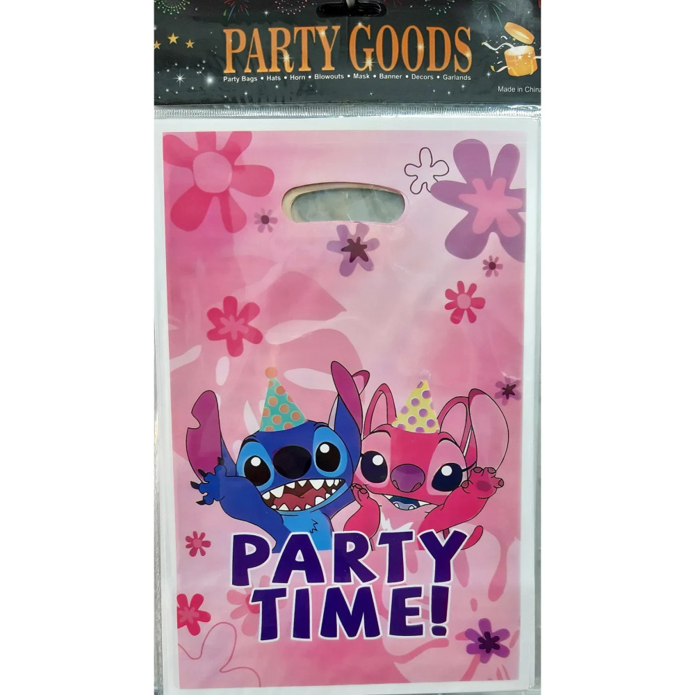 Пакет подарунковий дитячий "Стіч на рожевому Party time" 16,5x25 см 10 шт 16849