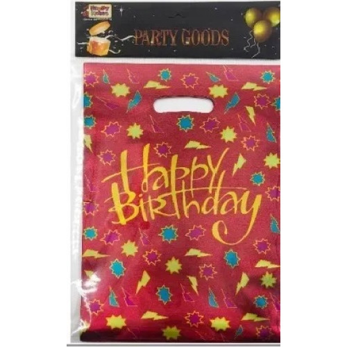Пакет подарунковий фольгований "Happy birthday" блискавка червоний 16,5x25 см 10 шт 16441
