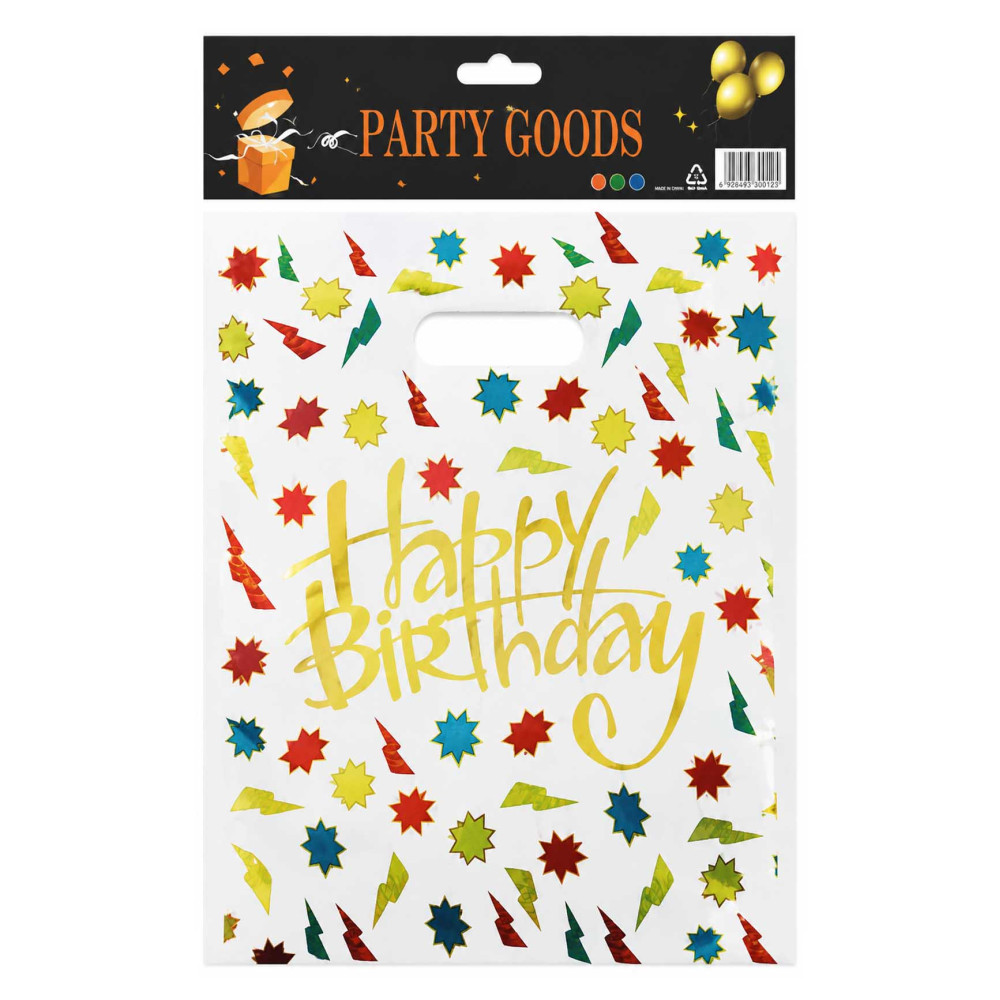 Пакет подарунковий фольгований "Happy birthday" блискавка білий 16,5x25 см 10 шт 16442