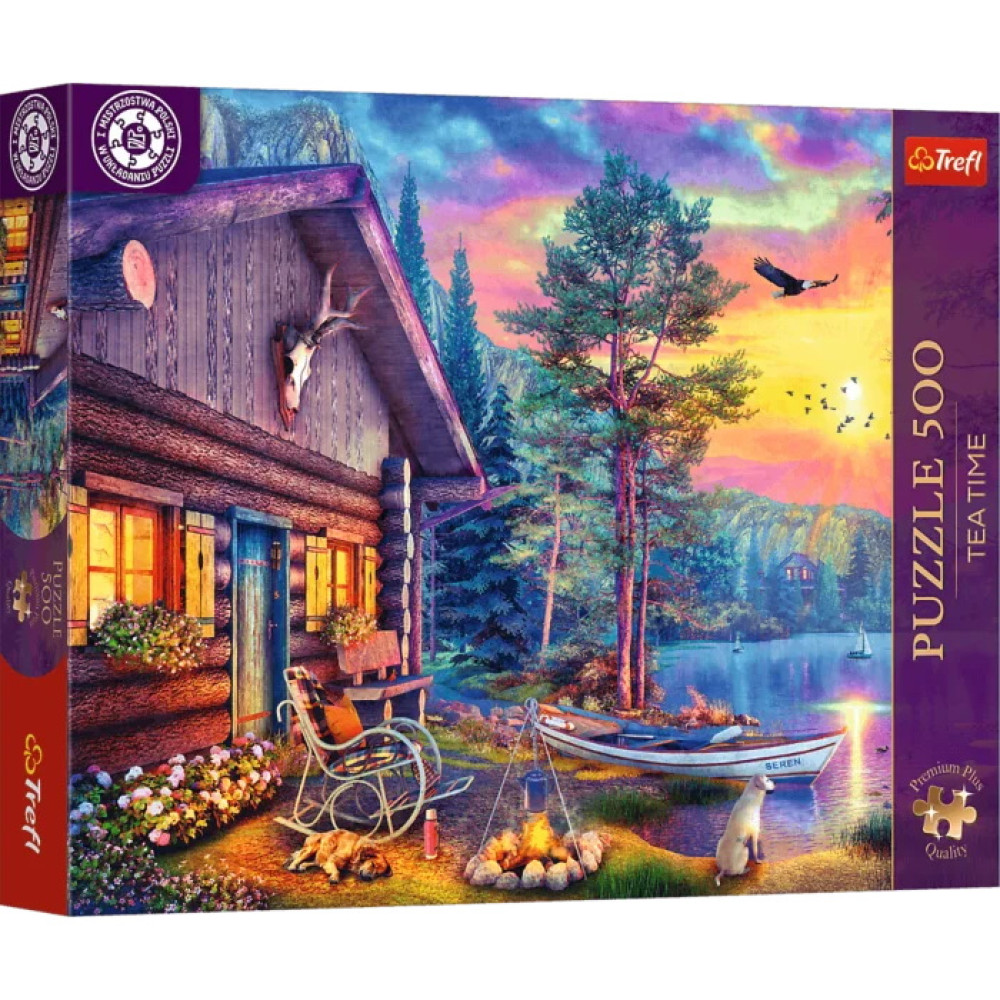 Пазли "500 Premium Plus" Tea Time: Вечірній захід сонця біля будиночка Trefl 37617