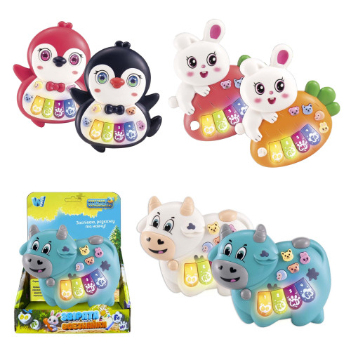 Піаніно 85270 (120/2) "WToys", "Зайчик Підгвін ,Корівка  УКРАЇНСЬКЕ ОЗВУЧУВАННЯ, ноти, мелодії, пісні, казки, підсвічування, цифри, звуки тварин,