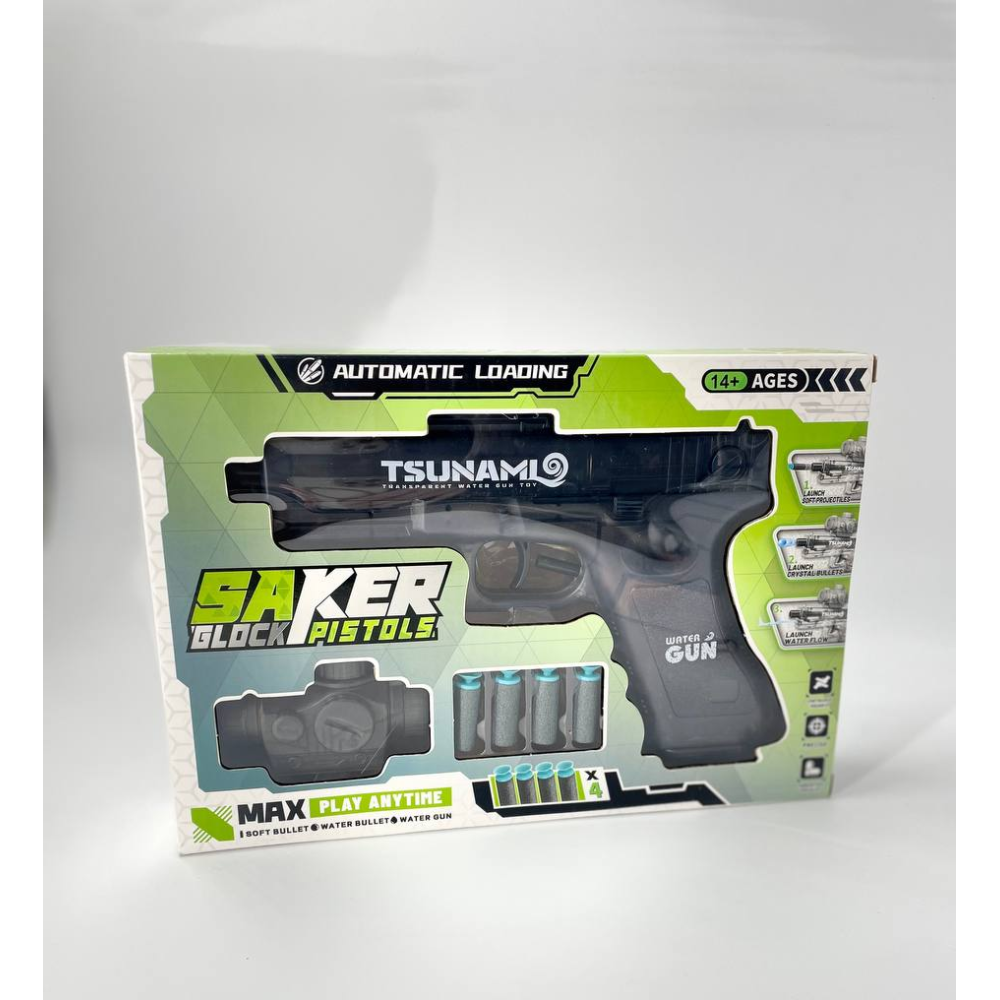 Пістолет 3 в 1 Saker Glock Pistols: Soft Bullet, Crystal Bullet, Water