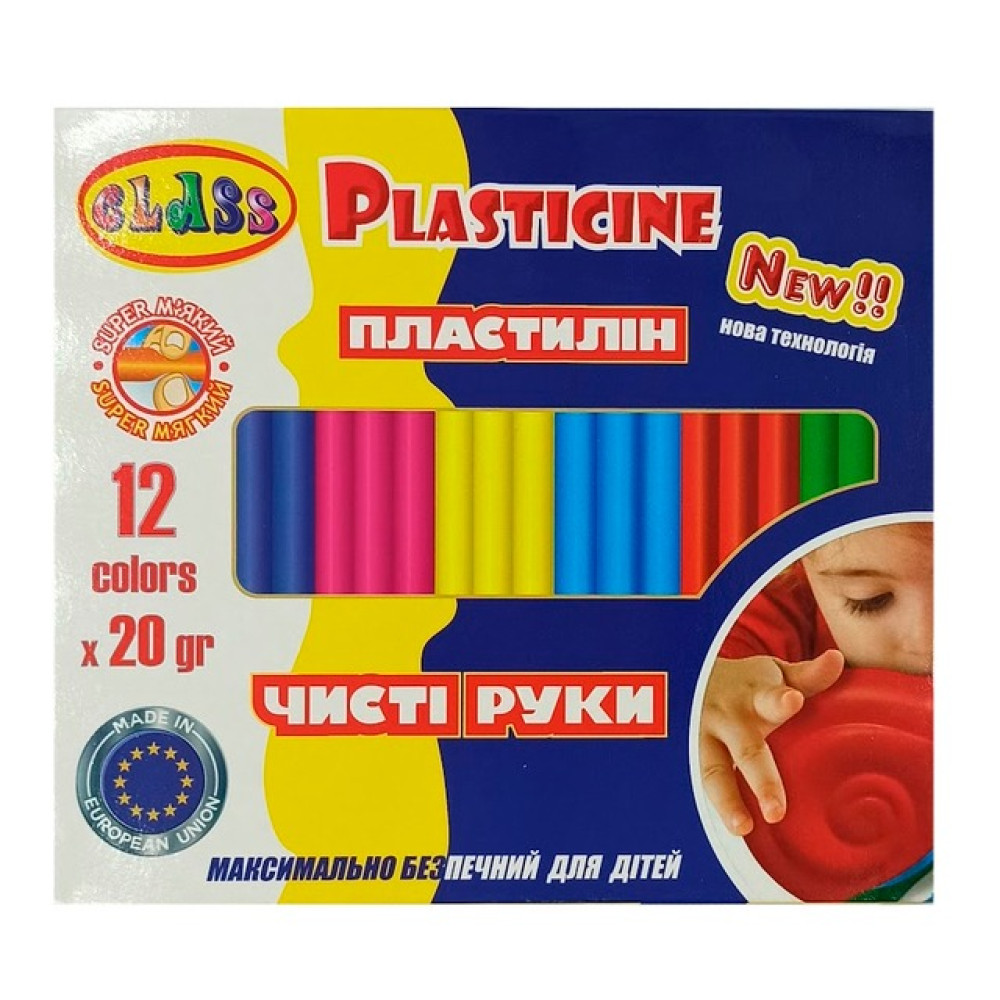 Пластилін CLASS Чисті руки MAXI ECO 12 кольорів 20 г (7646С)