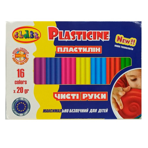 Пластилін CLASS Чисті руки MAXI ECO 16 кольорів 20 г (7647С)