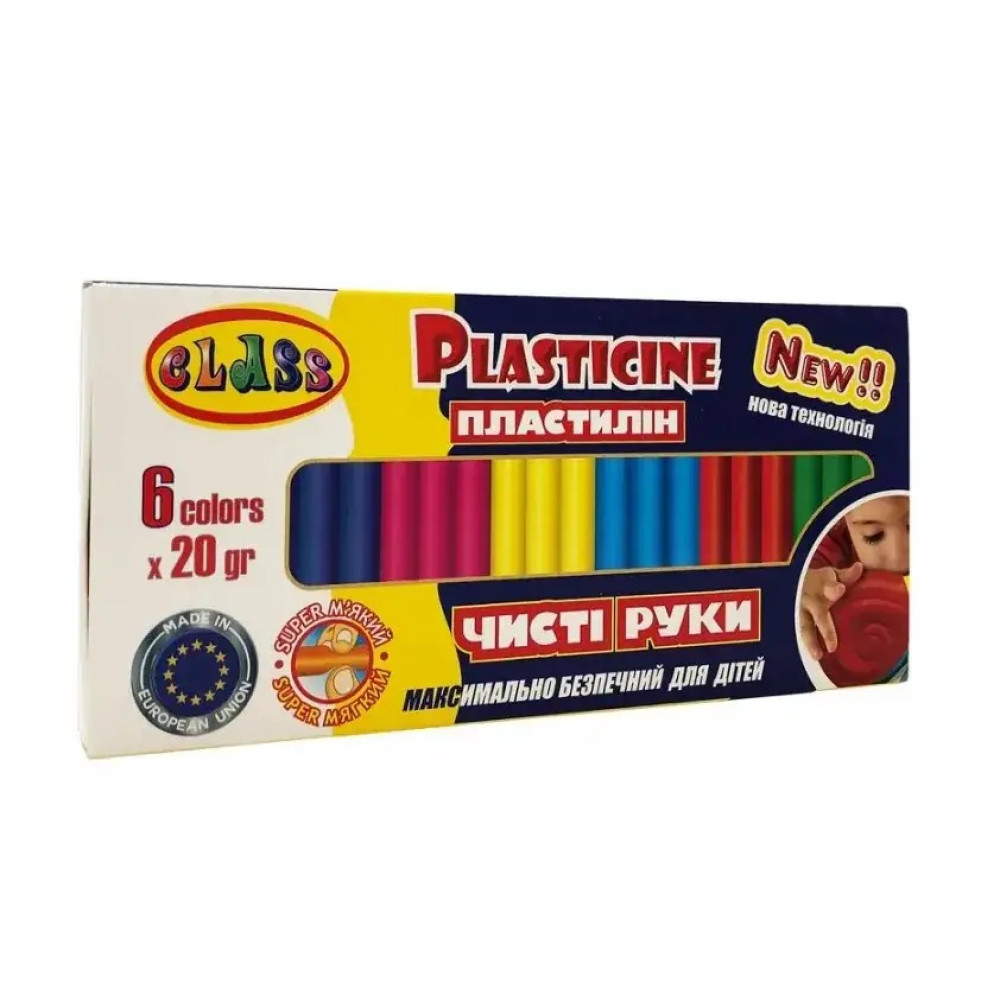 Пластилін CLASS Чисті руки MAXI ECO 6 кольорів 20 г (7643С)