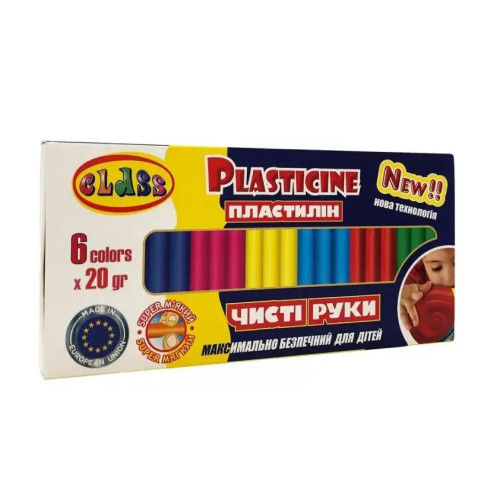 Пластилін CLASS Чисті руки MAXI ECO 6 кольорів 20 г (7643С)