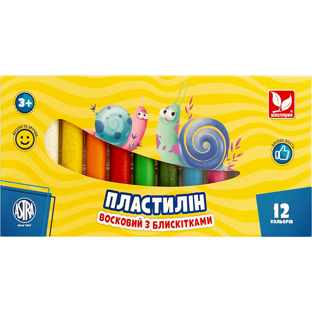 Пластилін круглий восковий з блискітками 12 кольорів 303107001-UA