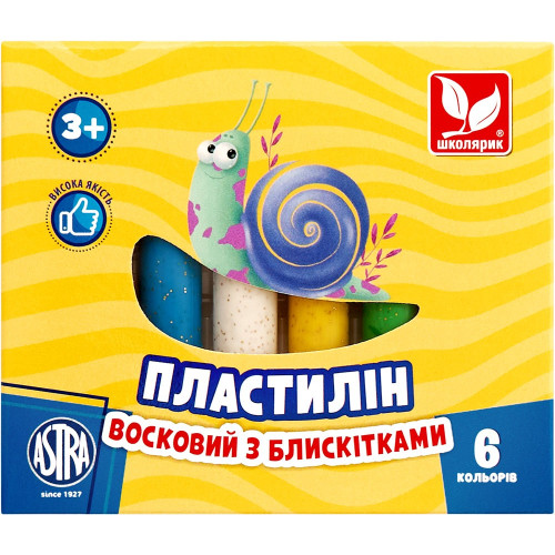 Пластилін круглий восковий з блискітками 6 кольорів 303109001-UA