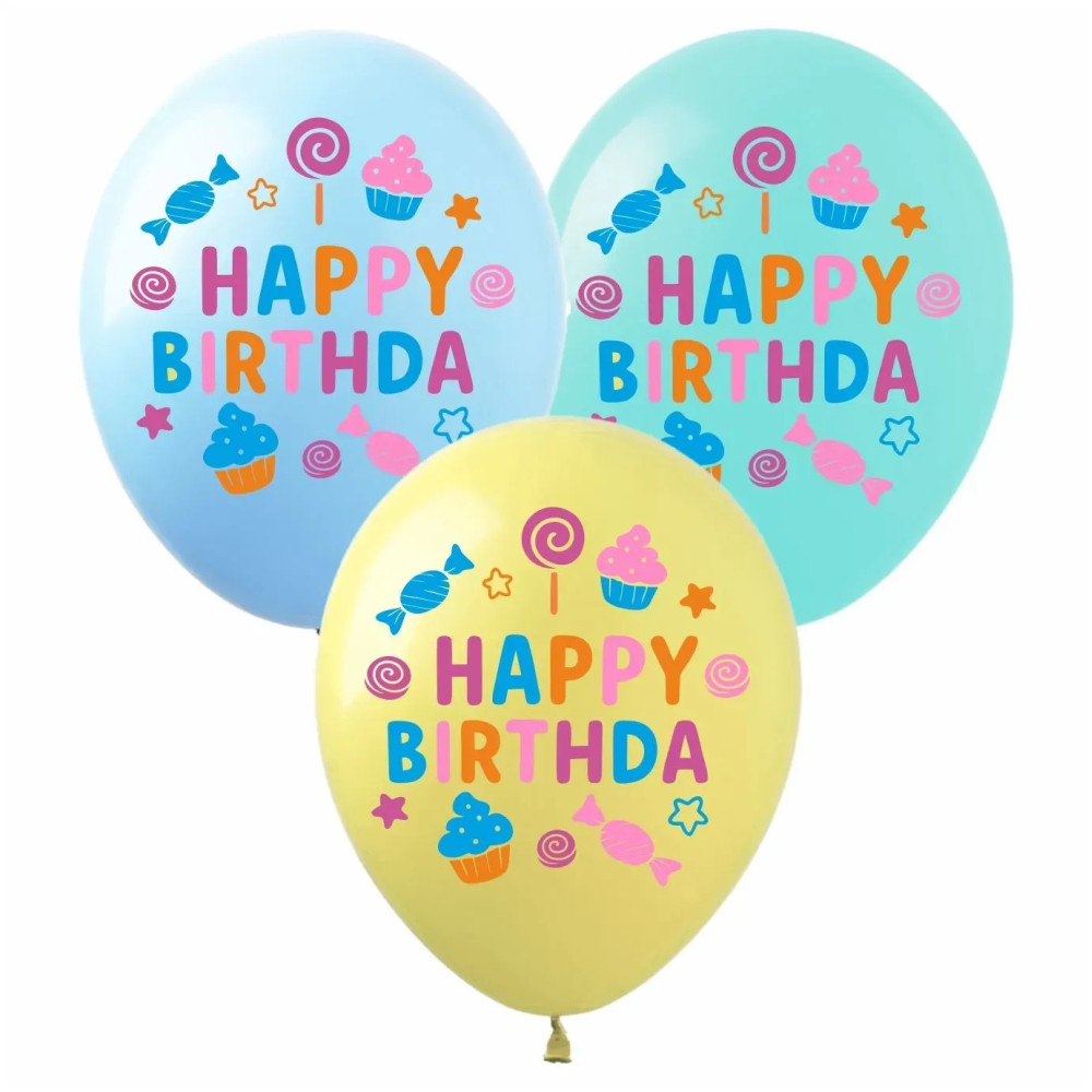 Повітряна кулька SDR-147 12" "Happy Birthday Солодощі" 100 шт, 100 шт., 12"/30см