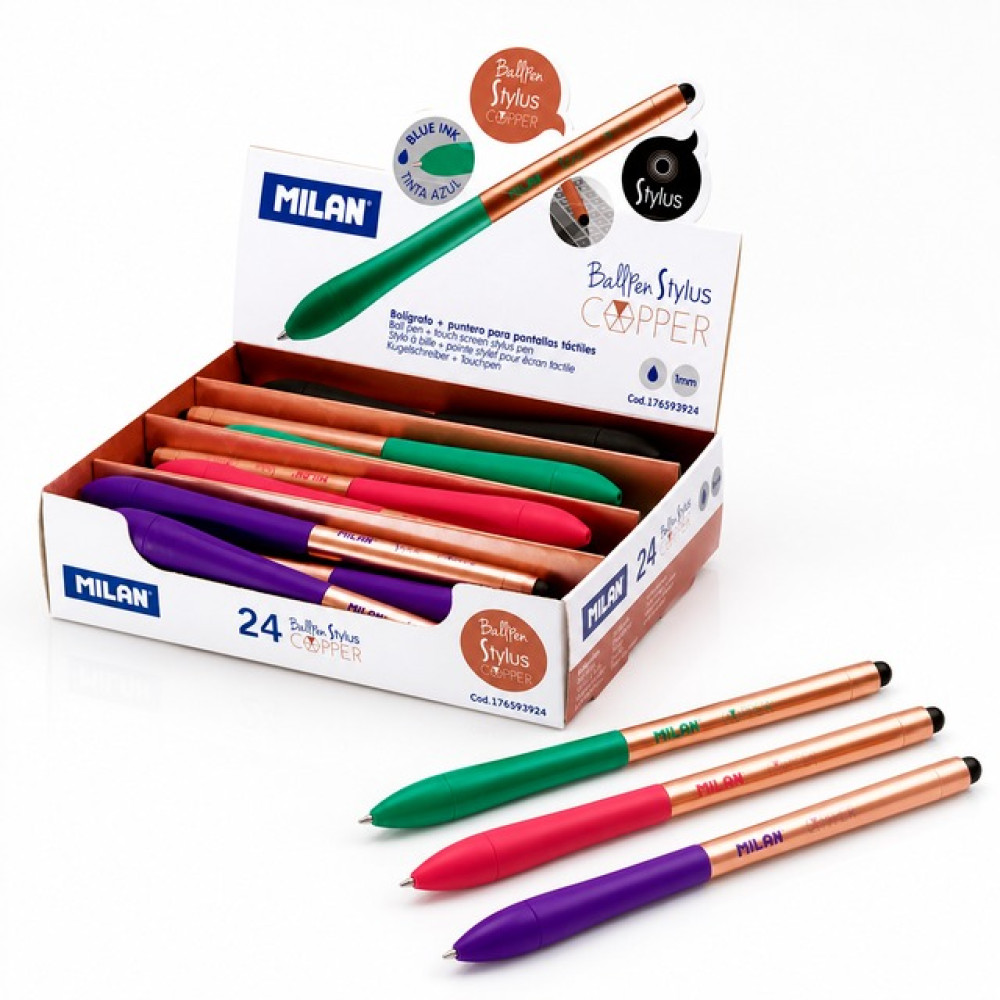 Ручка кулькова MILAN Stylus Copper 1 мм синя з стилусом (176593924)