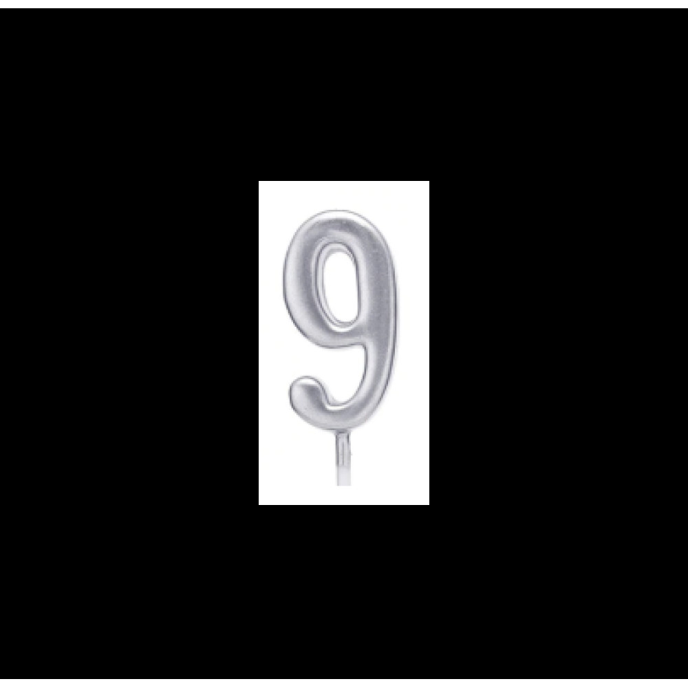 Свічка цифра "9", срібна