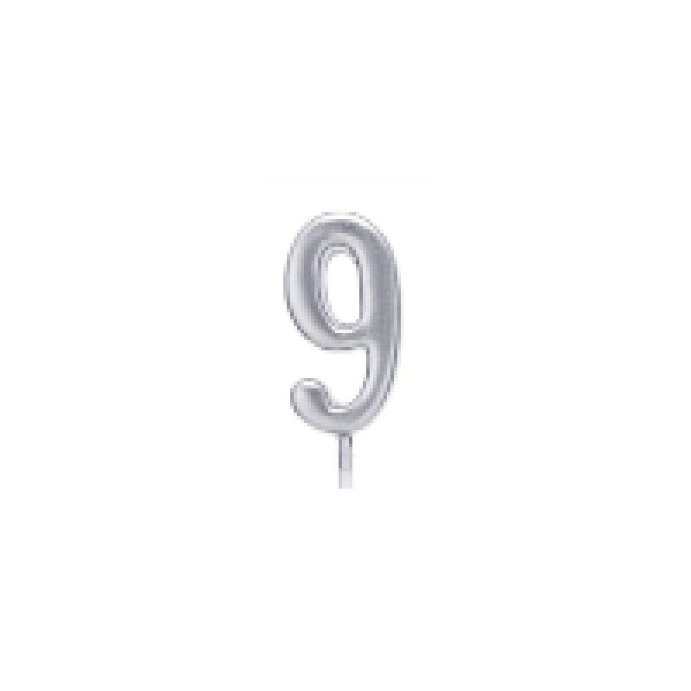 Свічка цифра "9", срібна