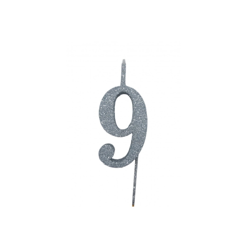Свічка цифра Велика, шпажка, блискавки срібло 9 (13,5 см)