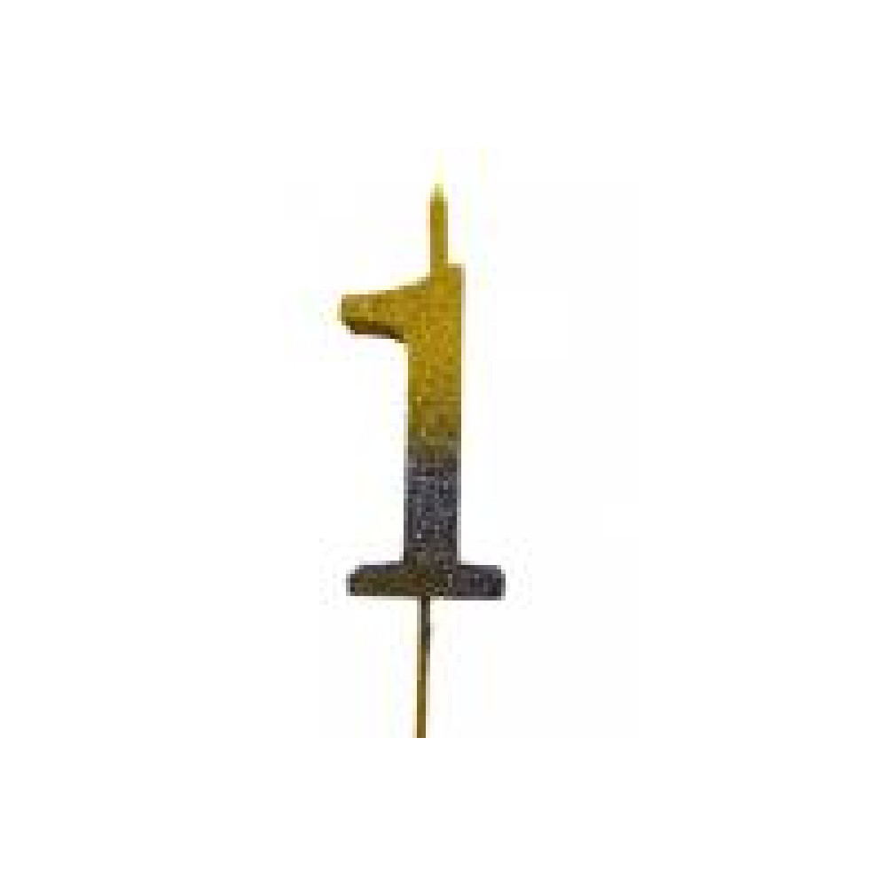 Свічка цифра Велика, шпажка, блискітки, золото-графіт 1 (30 см) 13599