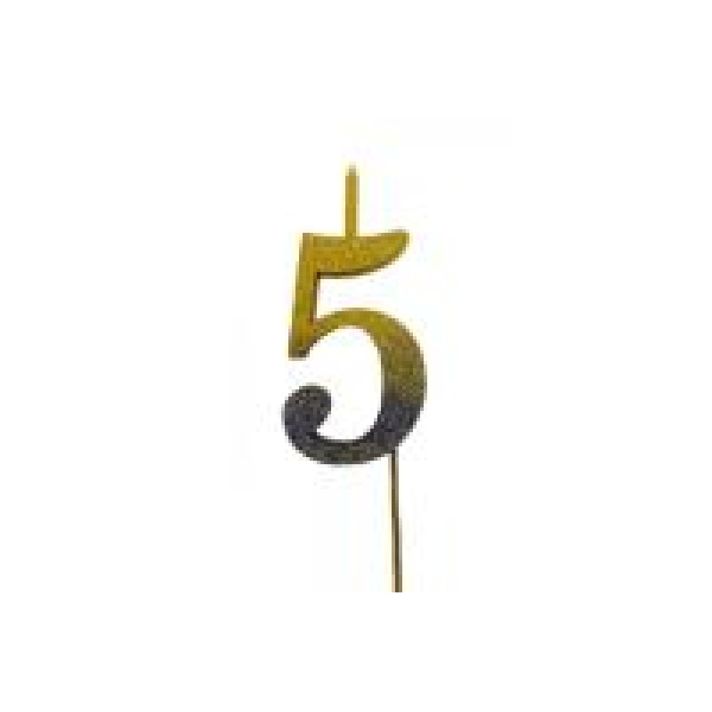 Свічка цифра Велика, шпажка, блискітки, золото-графіт 5 (30 см) 13603