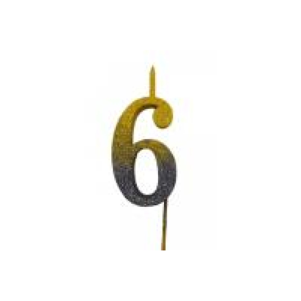 Свічка цифра Велика, шпажка, блискітки, золото-графіт 6 (30 см) 13604