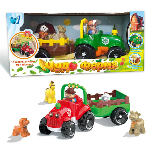 Трактор музичний 37586 (12/2) "WToys", ОЗВУЧ. УКРАЇНСЬКОЮ МОВОЮ, підсвічування фар, віршики, казки, пісні, назви і звуки тварин, рух вперед, 36*14*16