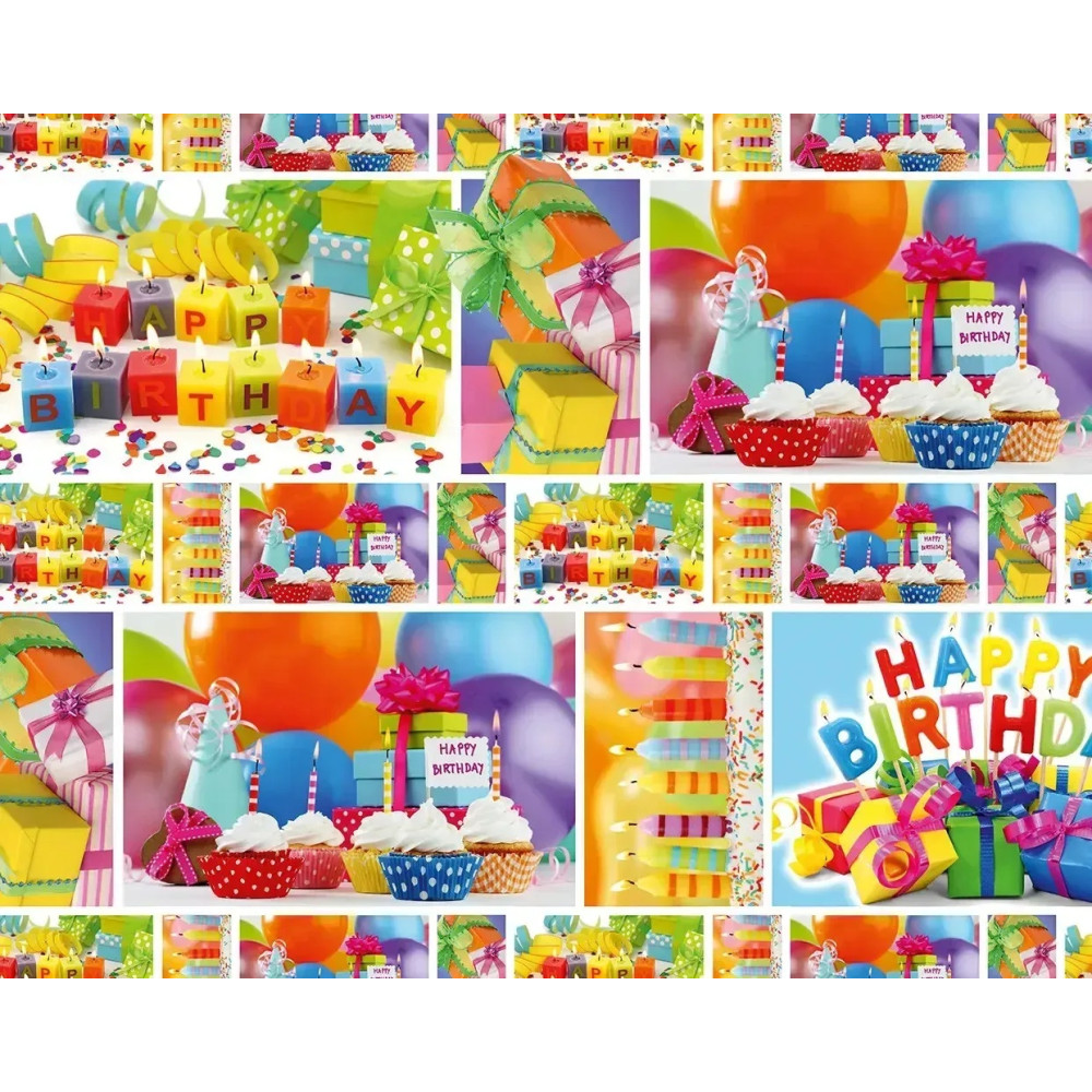 Упаковочная Бумага (5 листов) "Happy Birthday тортики, подарки в квадратик" (70x100 см) 11644