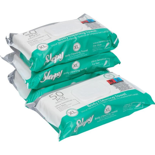 Вологі рушники (сухий душ) 50шт ТМ SLEEPY Body Cleaning Towel XL с клапаном 061175 (120809)