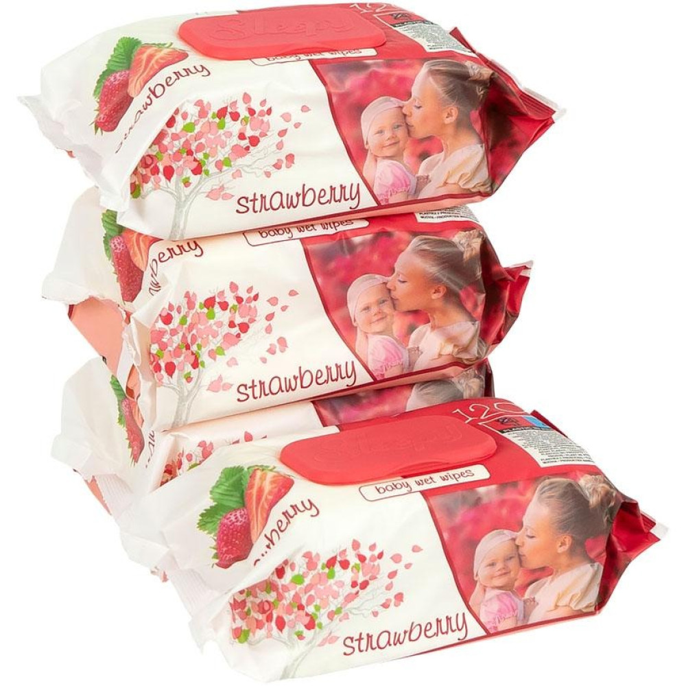 Вологі серветки 120шт ТМ SLEEPY Strawberry з клапаном (123256)