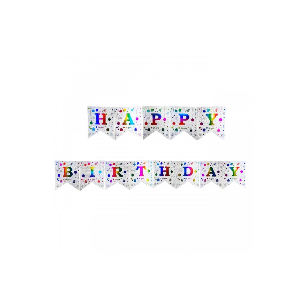 Вивіска-прапорці Happy Birthday подарунки, кульки срібло 2,5 метра 13229